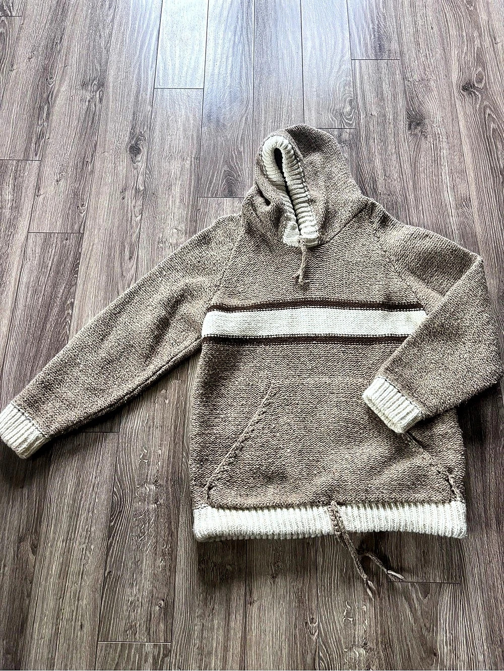 Brown & White Color Block Hooded Sweater